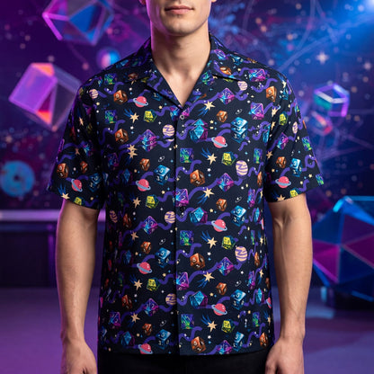 Cosmic Dice Hawaiian Shirt - Space RPG Gaming Apparel