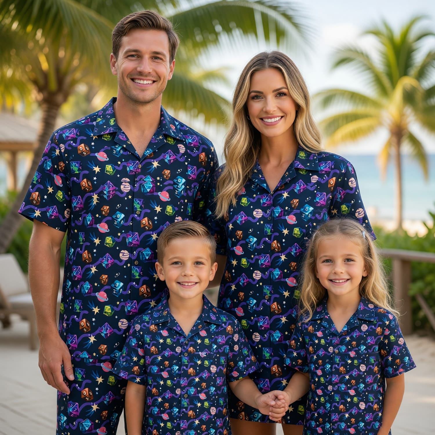Cosmic Dice Hawaiian Shirt - Space RPG Gaming Apparel