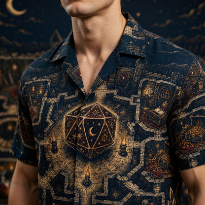 Fantasy D20 Castle Hawaiian Shirt - RPG Dungeon Night Apparel