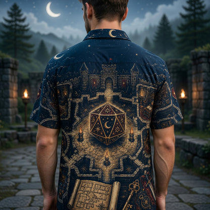 Fantasy D20 Castle Hawaiian Shirt - RPG Dungeon Night Apparel