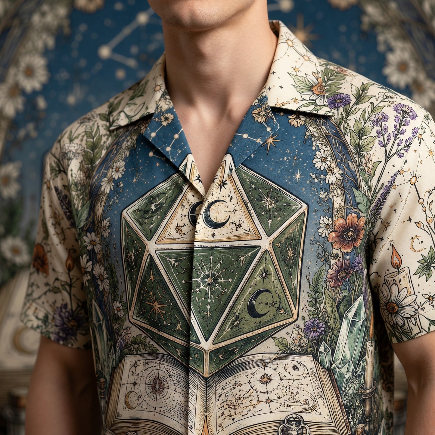 Celestial D20 Hawaiian Shirt - Mystic Witchcraft Fantasy