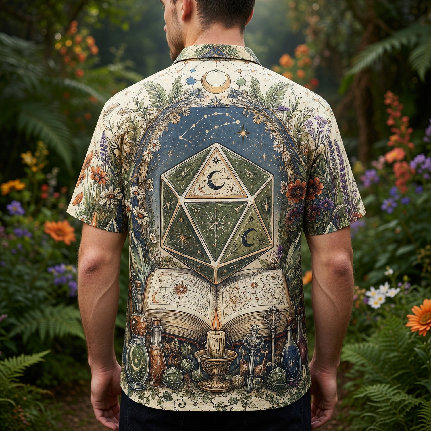 Celestial D20 Hawaiian Shirt - Mystic Witchcraft Fantasy