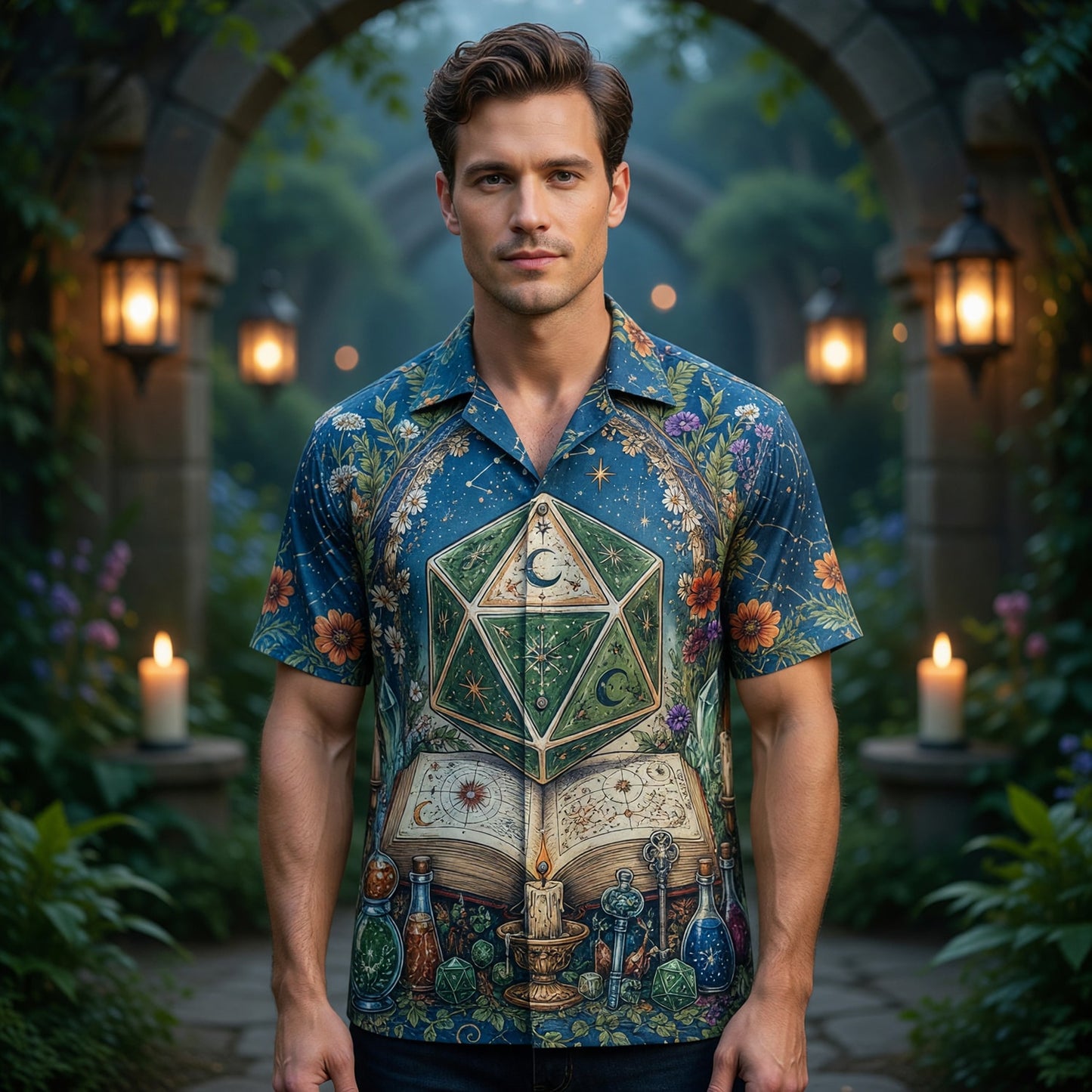 Celestial D20 Hawaiian Shirt - Mystic Witchcraft Fantasy