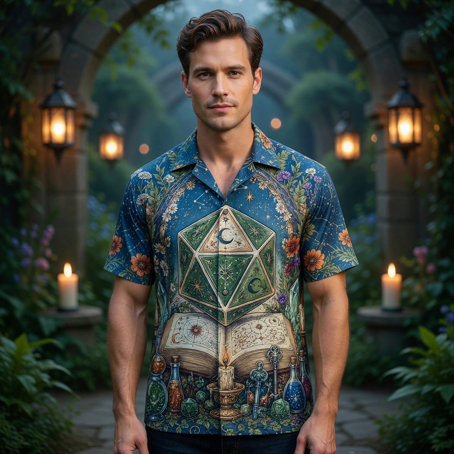Celestial D20 Hawaiian Shirt - Mystic Witchcraft Fantasy