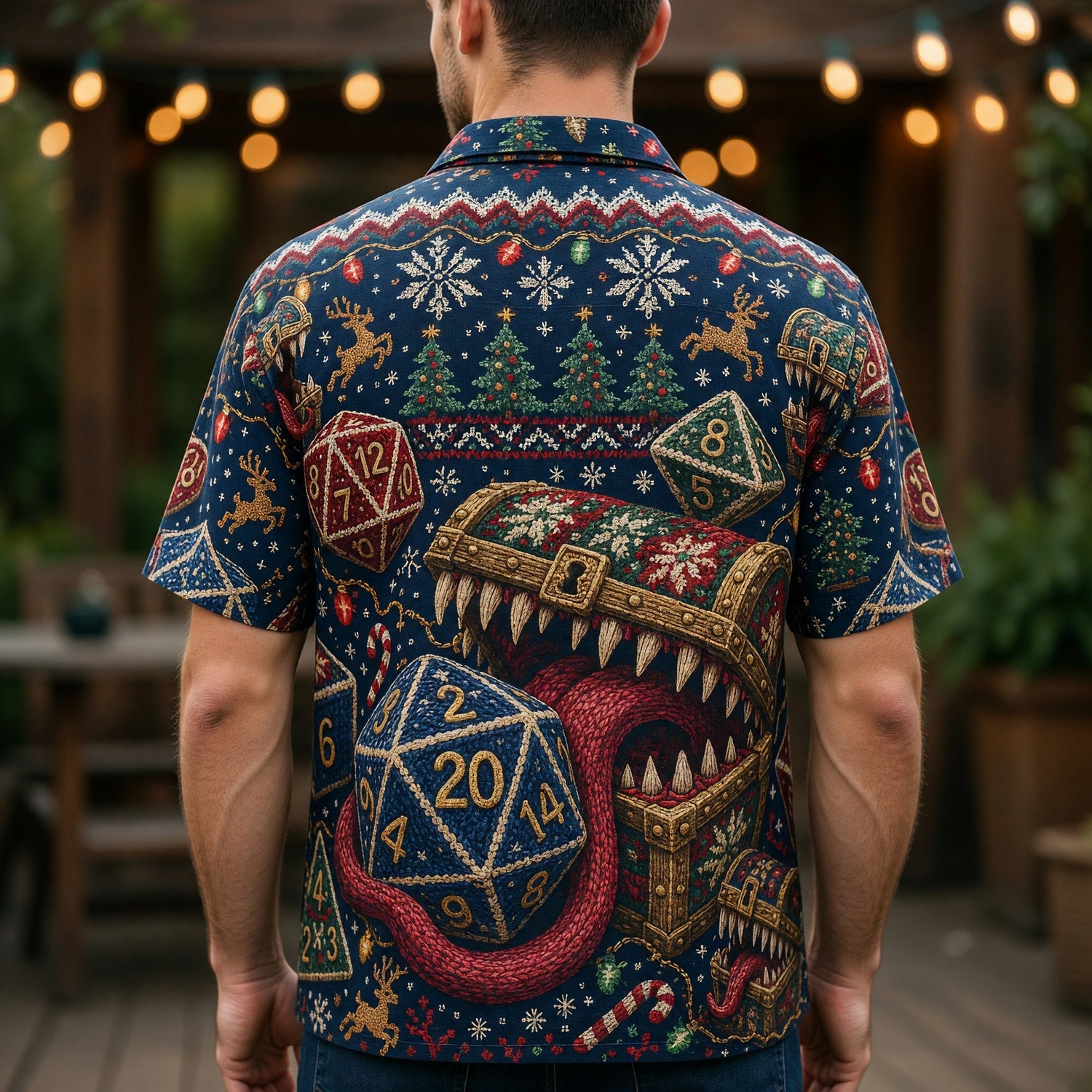 Mimic Dice Christmas Hawaiian Shirt - RPG Holiday Knit Style
