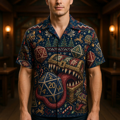 Mimic Dice Christmas Hawaiian Shirt - RPG Holiday Knit Style