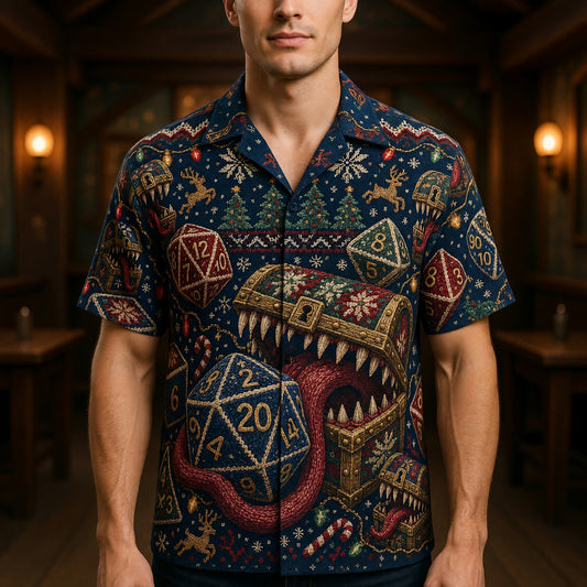 Mimic Dice Christmas Hawaiian Shirt - RPG Holiday Knit Style
