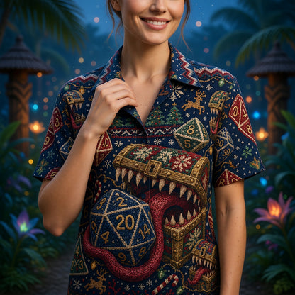 Mimic Dice Christmas Hawaiian Shirt - RPG Holiday Knit Style