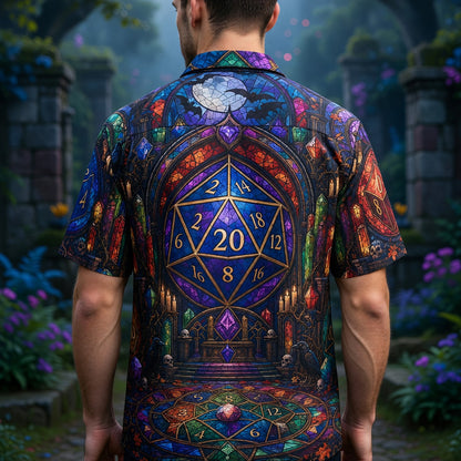 Fantasy Dungeon Dice Hawaiian Shirt - Gothic Fantasy RPG Stained Glass