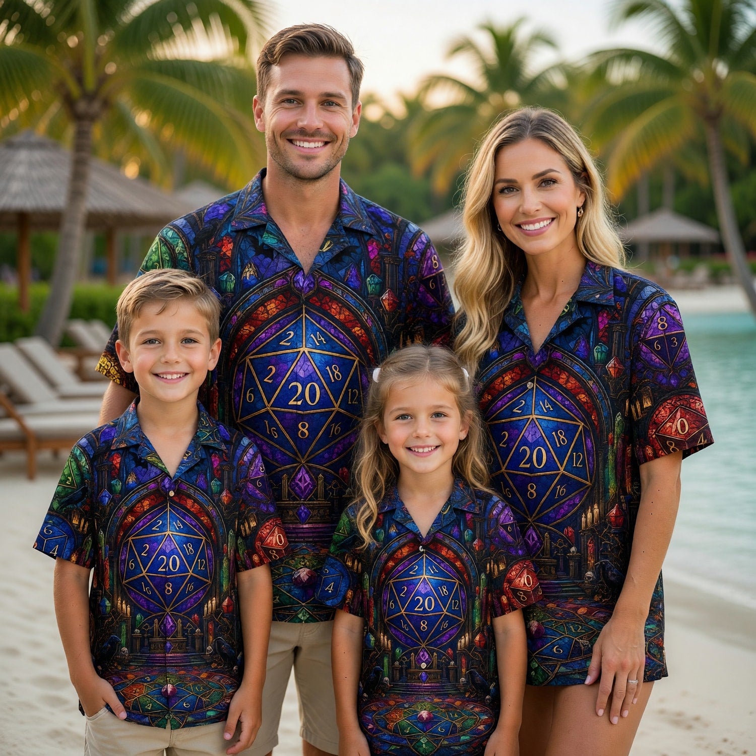 Fantasy Dungeon Dice Hawaiian Shirt - Gothic Fantasy RPG Stained Glass