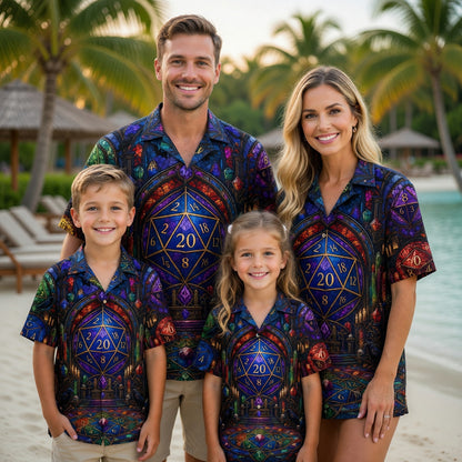Fantasy Dungeon Dice Hawaiian Shirt - Gothic Fantasy RPG Stained Glass