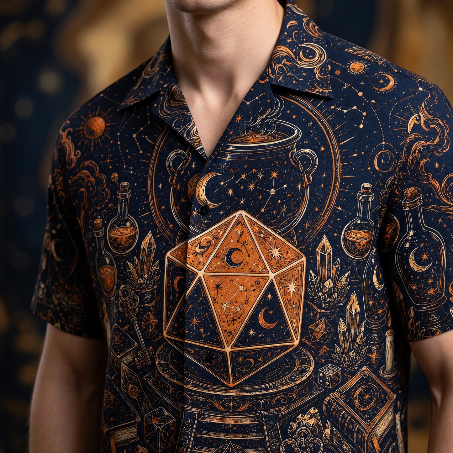Mystic D20 Wizard Hawaiian Shirt - Celestial Astrology RPG