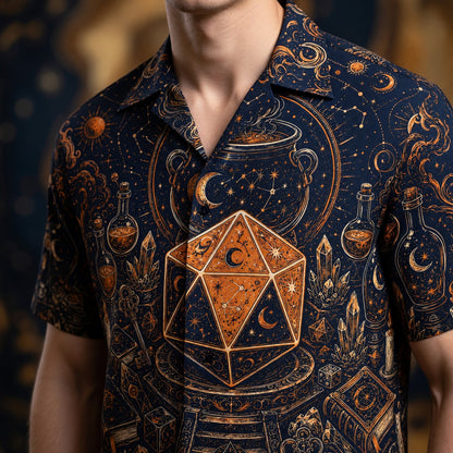 Mystic D20 Wizard Hawaiian Shirt - Celestial Astrology RPG