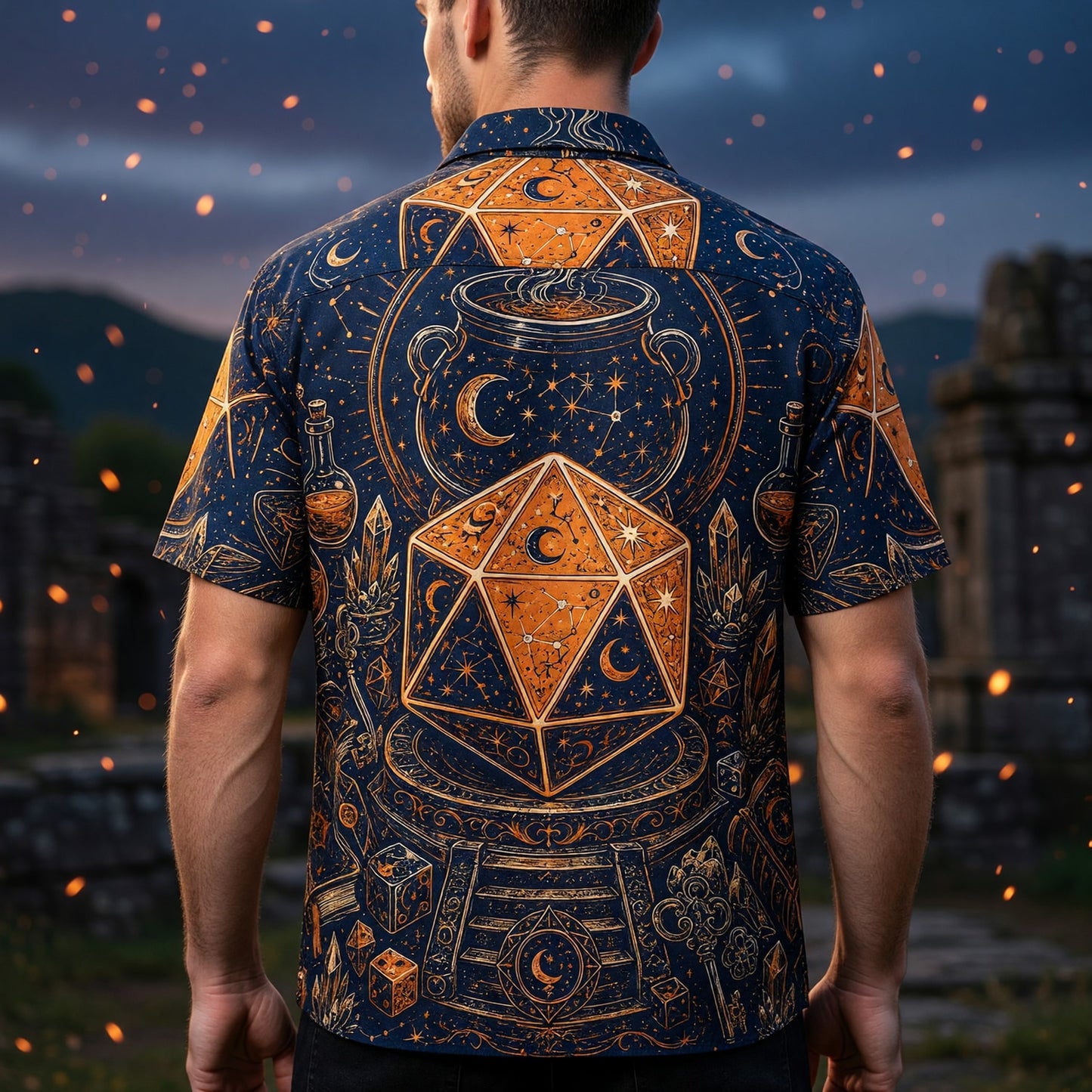 Mystic D20 Wizard Hawaiian Shirt - Celestial Astrology RPG