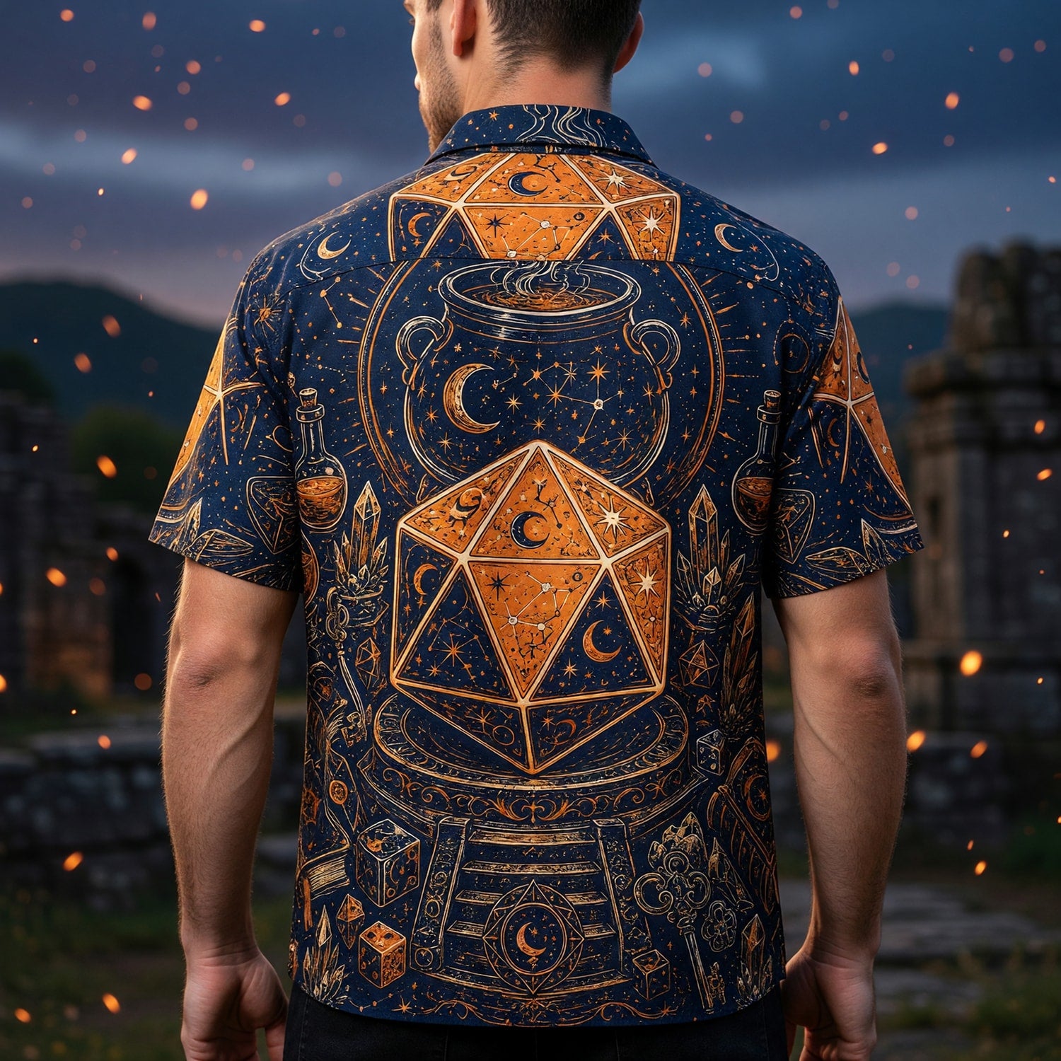 Mystic D20 Wizard Hawaiian Shirt - Celestial Astrology RPG