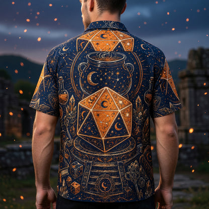 Mystic D20 Wizard Hawaiian Shirt - Celestial Astrology RPG