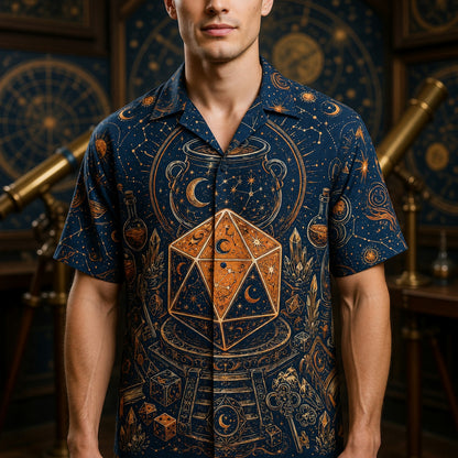 Mystic D20 Wizard Hawaiian Shirt - Celestial Astrology RPG