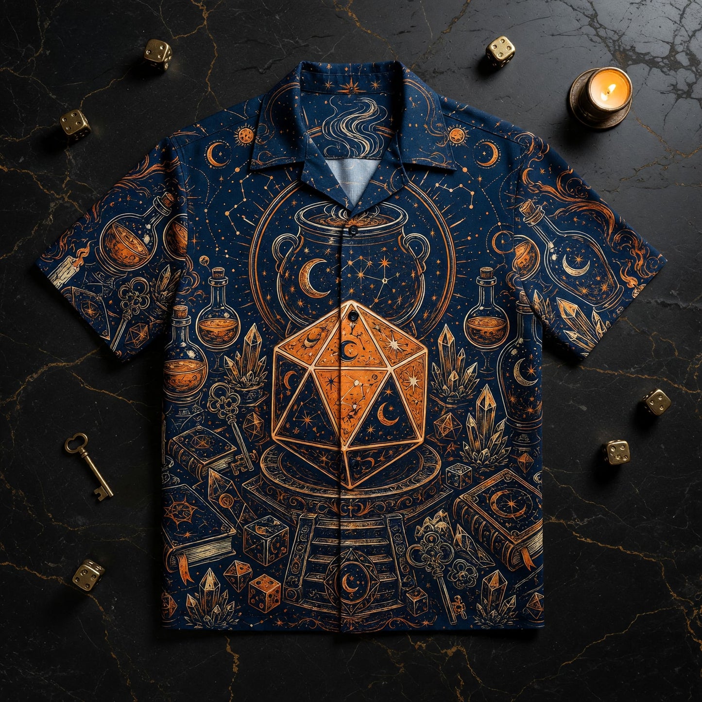 Mystic D20 Wizard Hawaiian Shirt - Celestial Astrology RPG