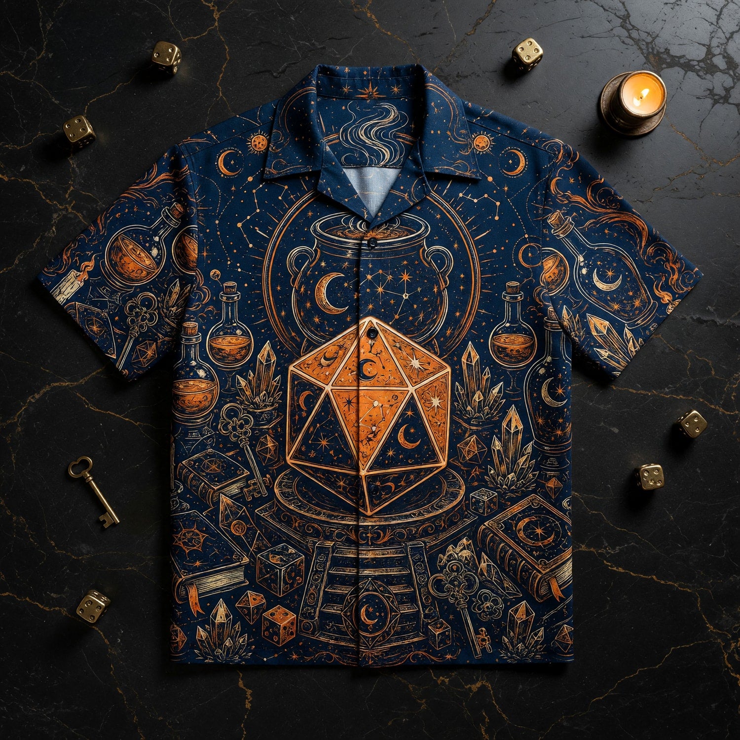 Mystic D20 Wizard Hawaiian Shirt - Celestial Astrology RPG