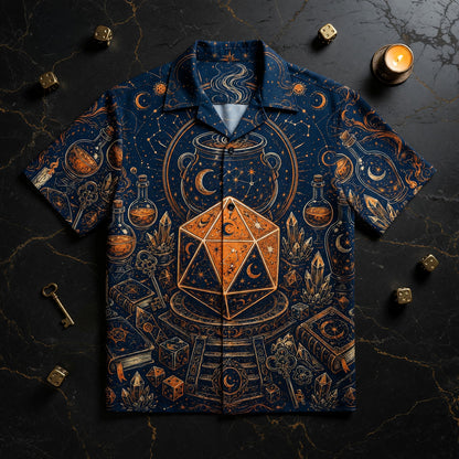 Mystic D20 Wizard Hawaiian Shirt - Celestial Astrology RPG