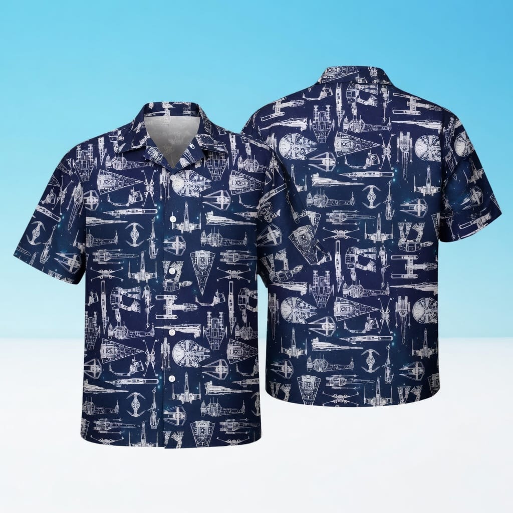 Galactic Spaceship Premium Hawaiian Shirt - Navy Aloha