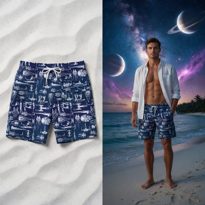 Galactic Spaceship Premium Hawaiian Shirt - Navy Aloha
