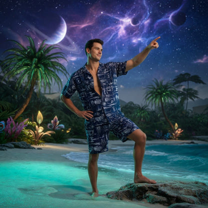 Galactic Spaceship Premium Hawaiian Shirt - Navy Aloha