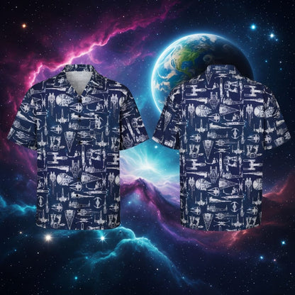 Galactic Spaceship Premium Hawaiian Shirt - Navy Aloha
