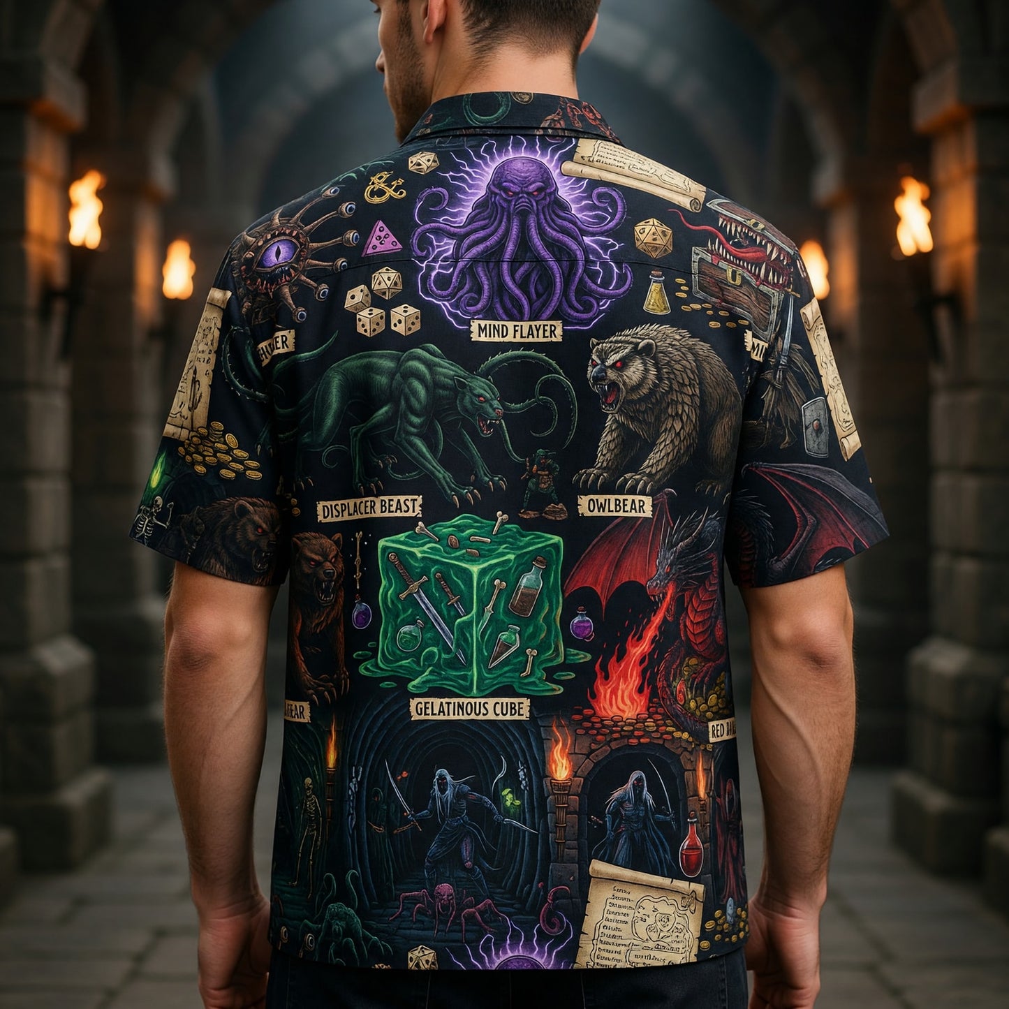 Fantasy Dungeon Monsters Hawaiian Shirt - Fantasy RPG Dungeon Apparel