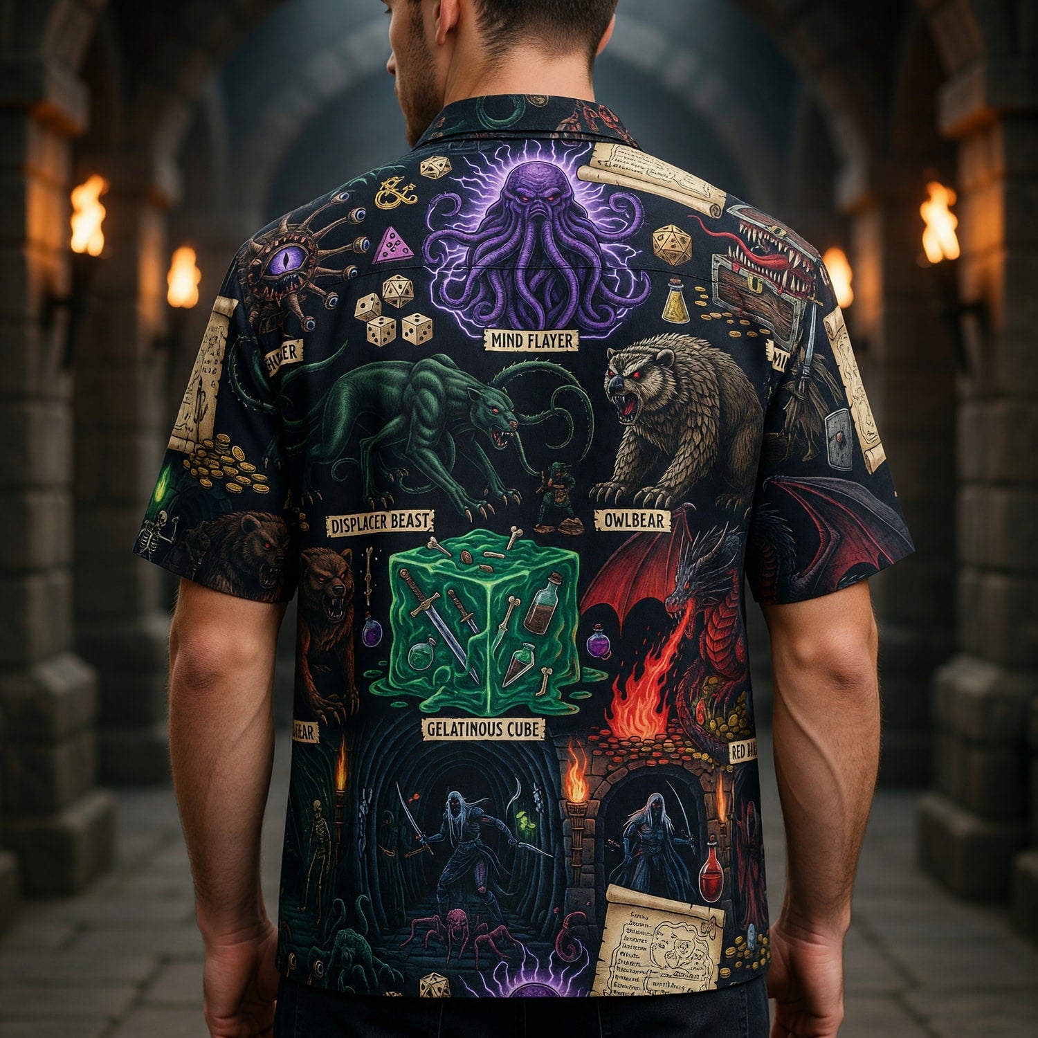Fantasy Dungeon Monsters Hawaiian Shirt - Fantasy RPG Dungeon Apparel