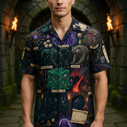 Fantasy Dungeon Monsters Hawaiian Shirt - Fantasy RPG Dungeon Apparel