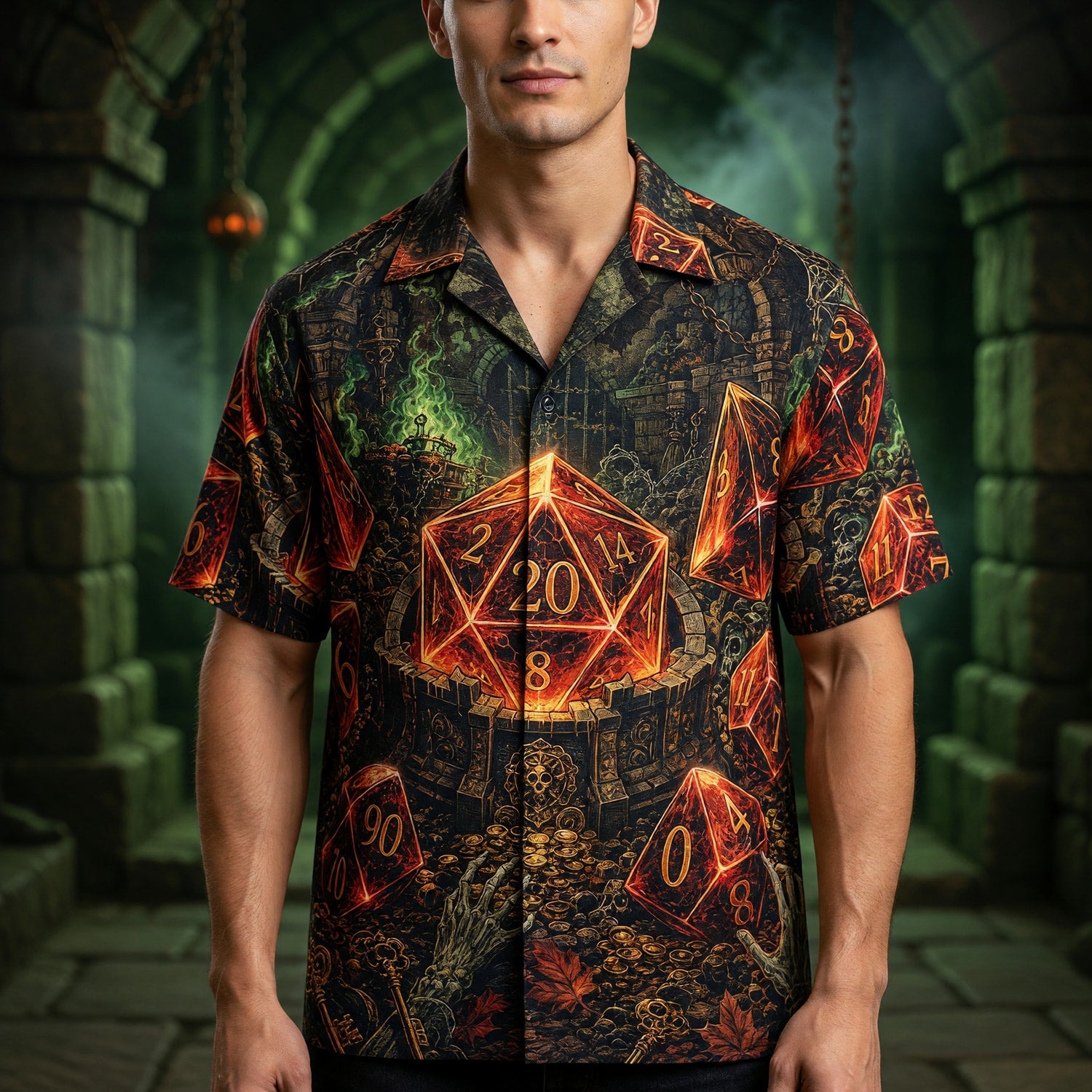 Dice Dungeon Hawaiian Shirt - Gothic Halloween RPG Apparel
