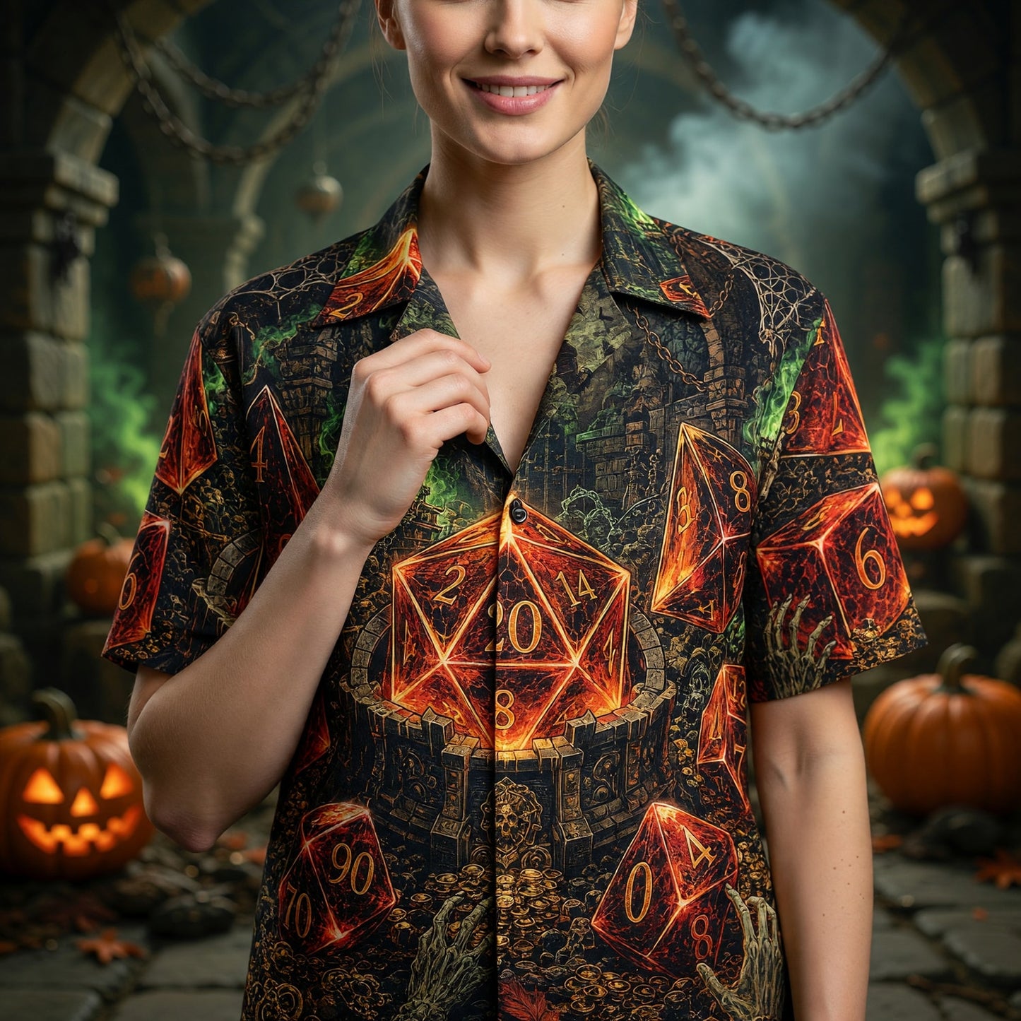 Dice Dungeon Hawaiian Shirt - Gothic Halloween RPG Apparel