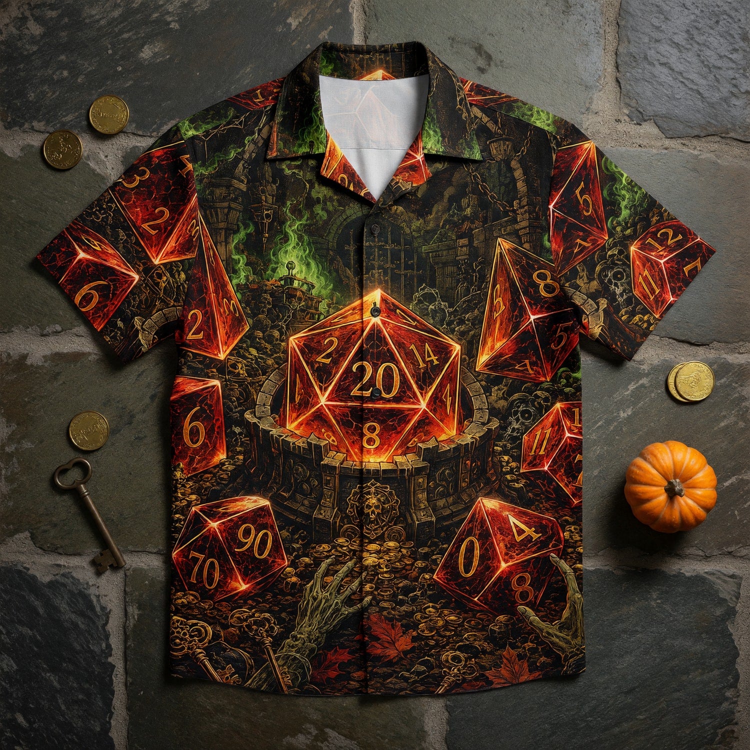 Dice Dungeon Hawaiian Shirt - Gothic Halloween RPG Apparel