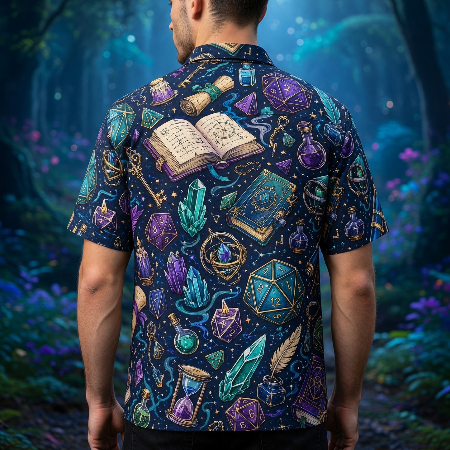 Fantasy Dungeon Hawaiian Shirt - Wizard Dice Magic Pattern