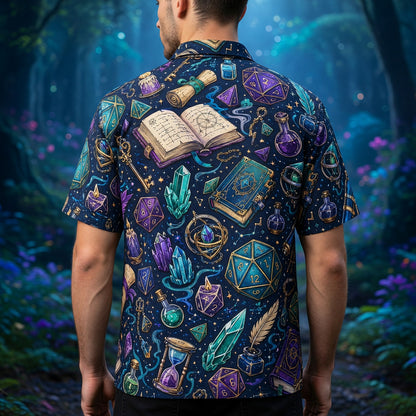 Fantasy Dungeon Hawaiian Shirt - Wizard Dice Magic Pattern