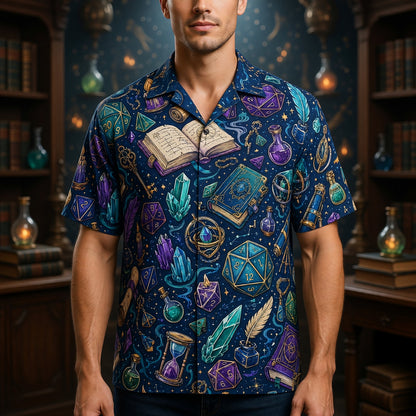 Fantasy Dungeon Hawaiian Shirt - Wizard Dice Magic Pattern
