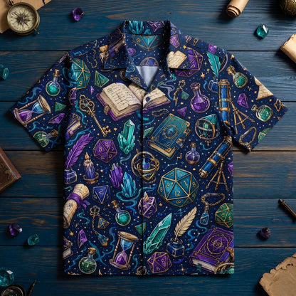 Fantasy Dungeon Hawaiian Shirt - Wizard Dice Magic Pattern