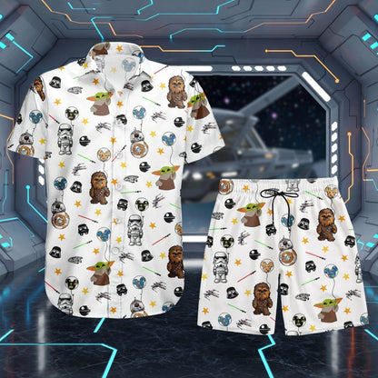 Galactic Characters Premium Hawaiian Shirt/Short, Green Baby Alien Furry Giant Button Shirt Men, Galactic Short Sleeve S