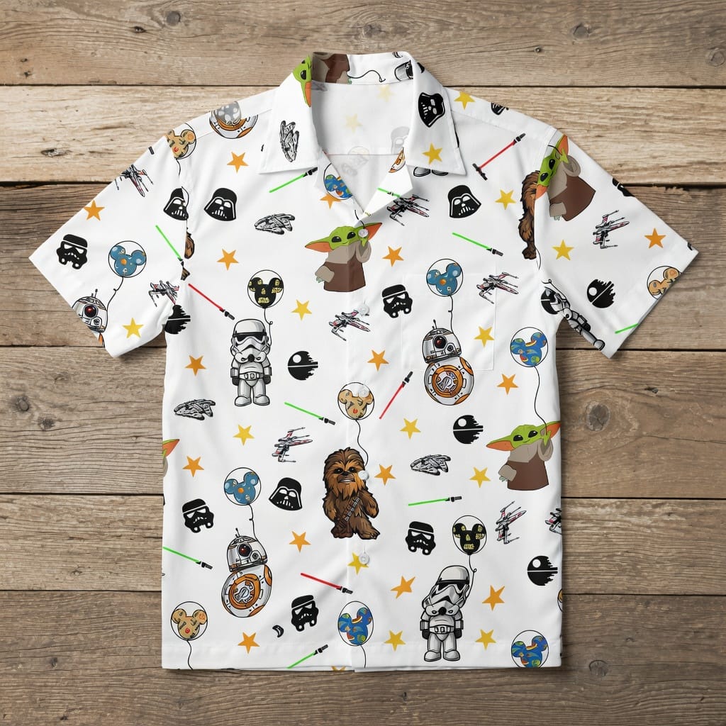 Galactic Characters Premium Hawaiian Shirt/Short, Green Baby Alien Furry Giant Button Shirt Men, Galactic Short Sleeve S
