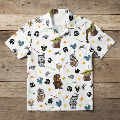 Galactic Characters Premium Hawaiian Shirt/Short, Green Baby Alien Furry Giant Button Shirt Men, Galactic Short Sleeve S