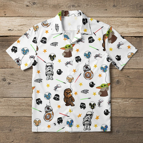 Galactic Characters Premium Hawaiian Shirt/Short, Green Baby Alien Furry Giant Button Shirt Men, Galactic Short Sleeve S