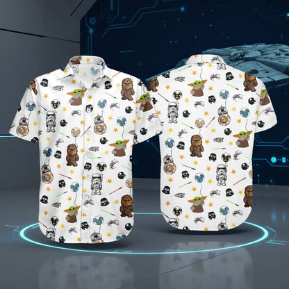 Galactic Characters Premium Hawaiian Shirt/Short, Green Baby Alien Furry Giant Button Shirt Men, Galactic Short Sleeve S