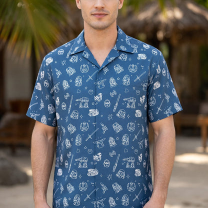 Galactic Hawaiian Shirt - Galactic Icon Line Art Pattern
