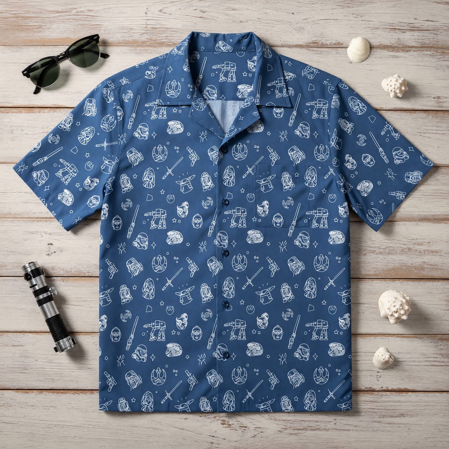 Galactic Hawaiian Shirt - Galactic Icon Line Art Pattern