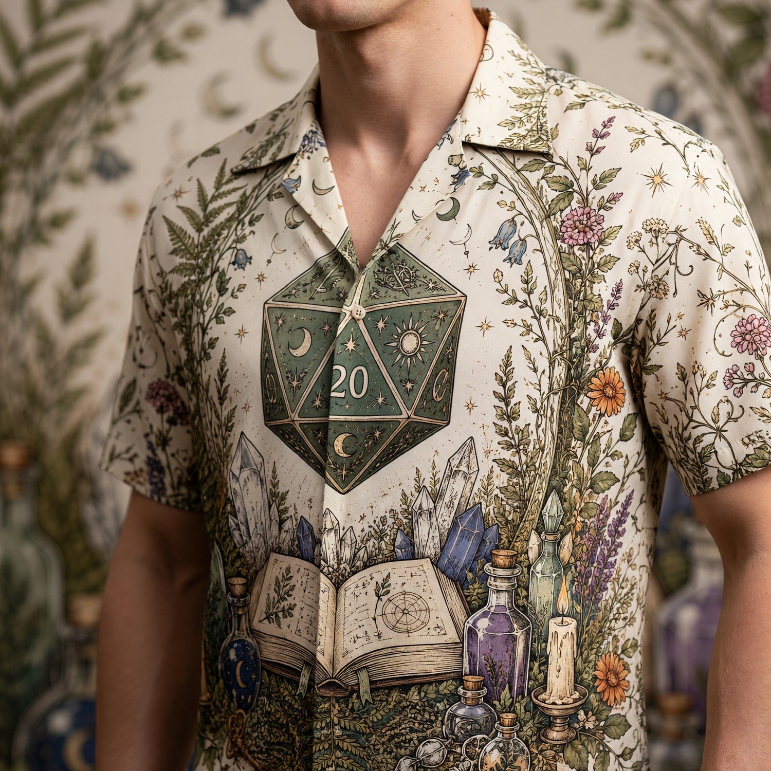 Mystic D20 Hawaiian Shirt - Fantasy RPG Witchcraft Apparel