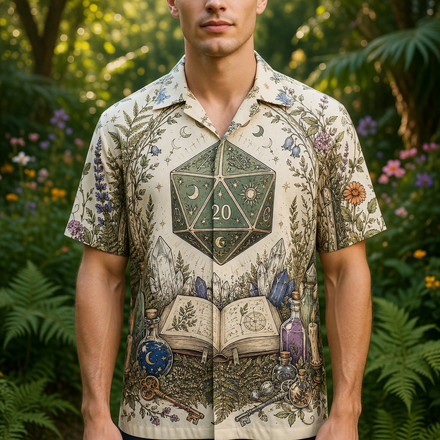 Mystic D20 Hawaiian Shirt - Fantasy RPG Witchcraft Apparel
