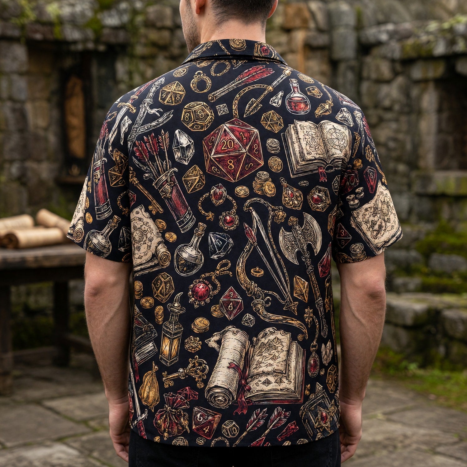 Fantasy Dungeon Hawaiian Shirt - Fantasy Dice RPG Apparel