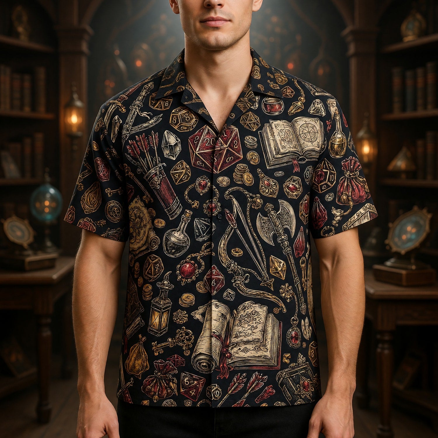 Fantasy Dungeon Hawaiian Shirt - Fantasy Dice RPG Apparel