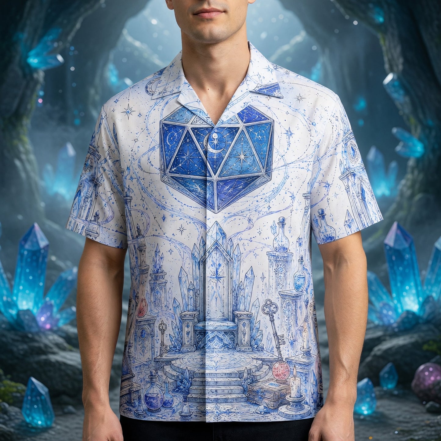 Fantasy Dungeon D20 Hawaiian Shirt - Celestial Fantasy Magic